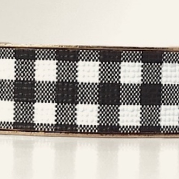 ✌🏼 #1268 Faux Leather Black And White Plaid Cuff Bracelet - Picture 12 of 17